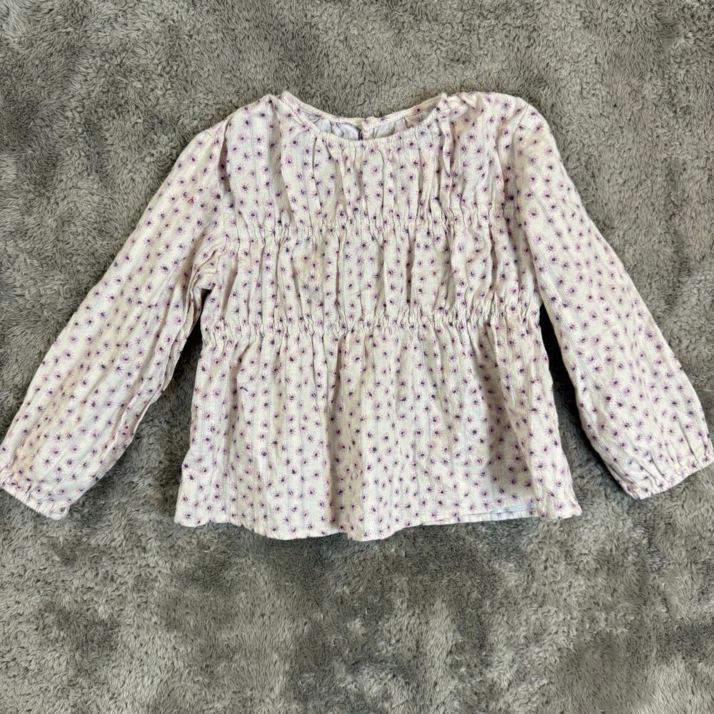 Zara 5 5T Purple floral Smocked Ruched Long Sleeve Top Shirt Blouse Girls